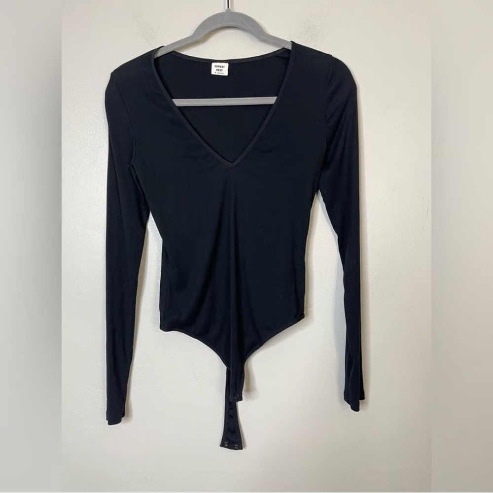 Aritzia Black V-Neck Long Sleeve Top
